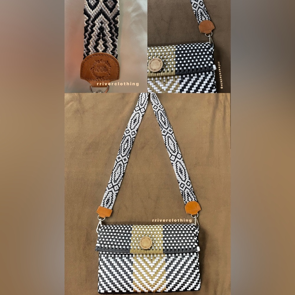 Maria Victoria clutch with detachable strap. Black and Gold. NWOT.